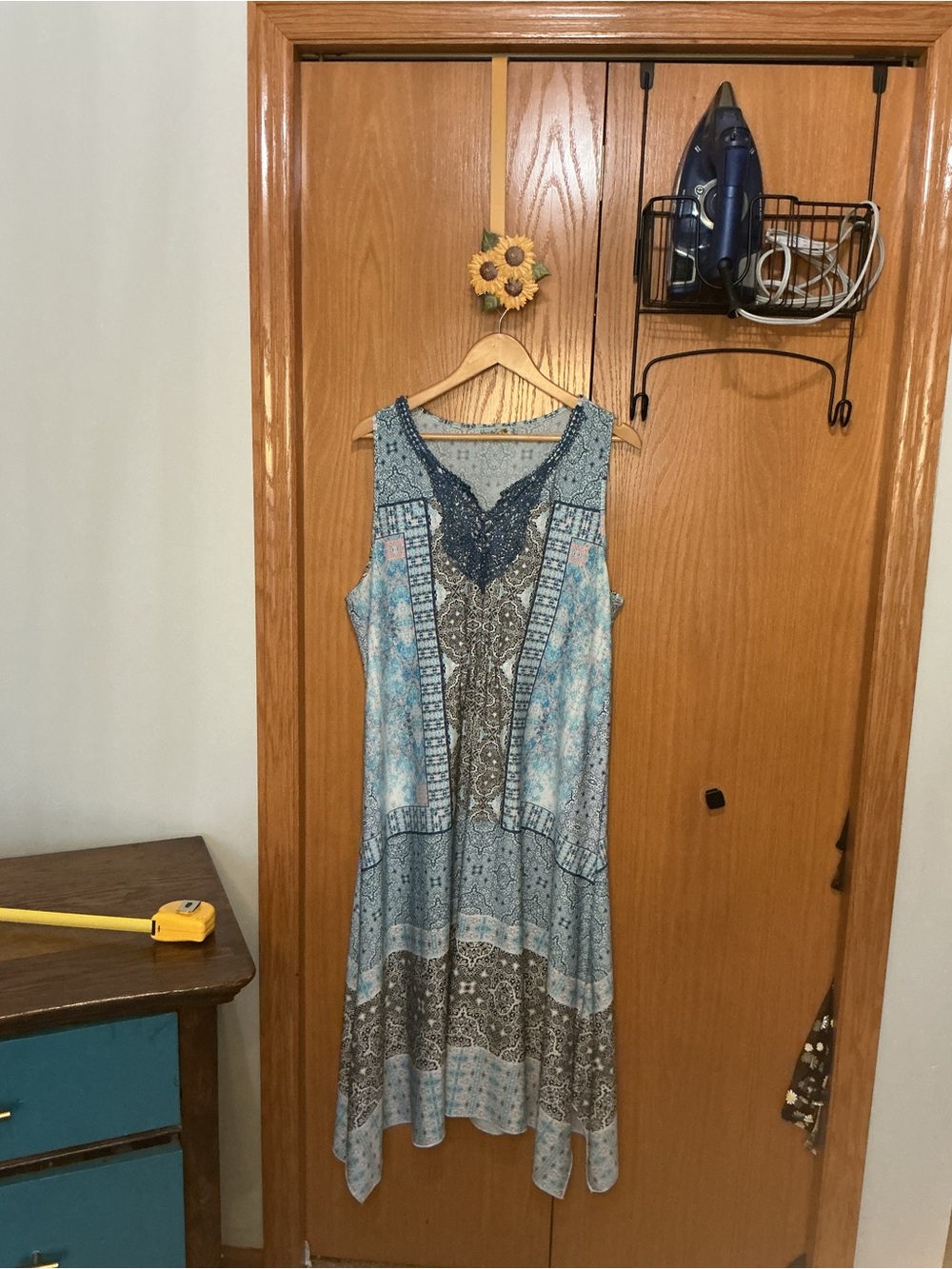 Sleeveless Boho Maxi Dress in Teal Patchwork Print